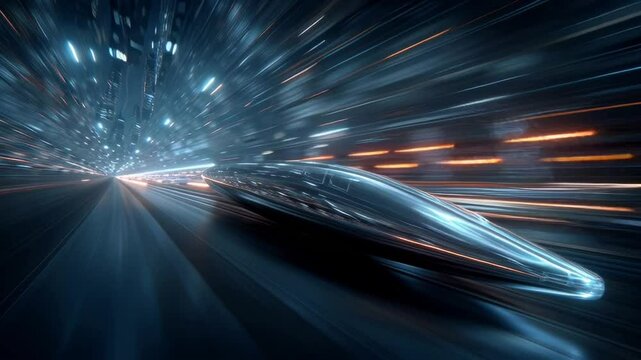 A first-person perspective from a sleek, silver data packet as it travels at incredible speed through a dynamic, shifting tunnel made of light and information. 