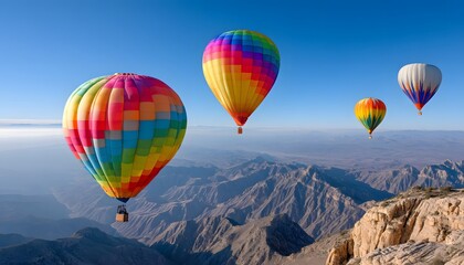 Obraz premium Hot air balloon fluing in the green hill