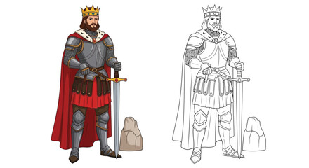 King Arthur Coloring Page Dynamic Realistic Outline Poses for Creative Coloring Activities