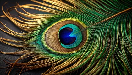 Obraz premium Exquisite peacock feather in emerald and gold decorative tattoo style with artistic detail