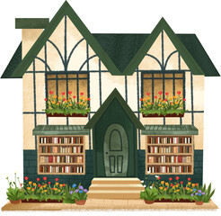 Quaint Tudor Style House with Bookcase Windows