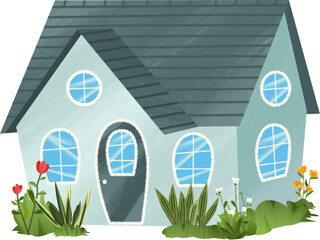 Cozy Stylized Blue House with Garden