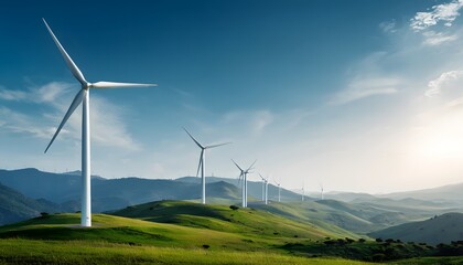 Tall wind turbines with sky background. Green power concept