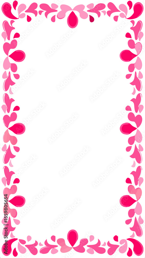 Poster a decorative border composed of various shades of pink heart shapes and teardrop elements creating a