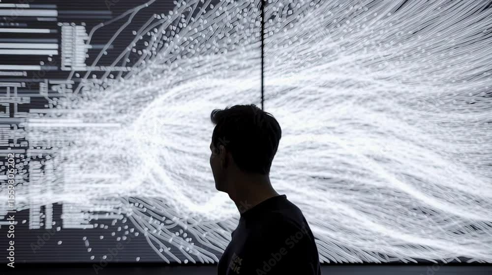 Aufkleber Silhouette of a man observing a data visualization display