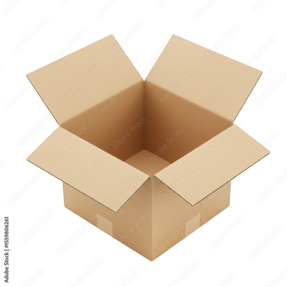 Aufkleber empty open cardboard shipping box with flaps extended isolated on transparent background