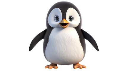 Obraz premium Adorable cartoon penguin with a transparent background, featuring big eyes and a happy expression.