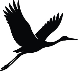 Silhouette of a crane bird in flight vector illustration