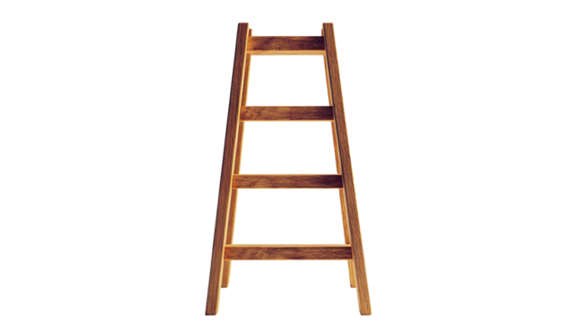 A wooden ladder standing upright isolated on transparent background. PNG