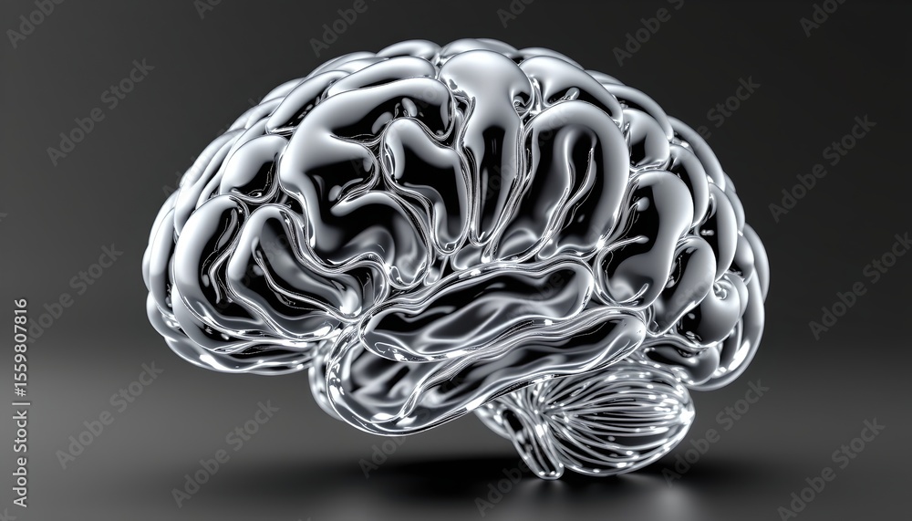 Poster exploring the intricacies of a glass brain model science lab 3d render dark background close-up view