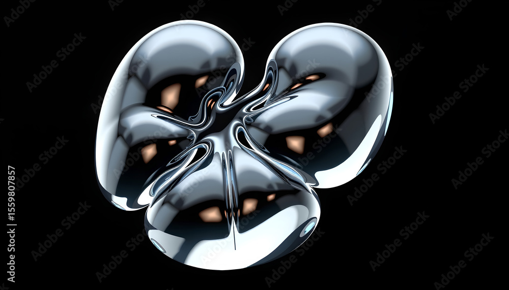 Poster fluid metallic sculpture in a studio setting 3d render abstract art minimalist environment close-up 