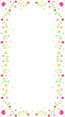 A charming floral border design featuring delicate vines adorned with colorful flowers and scattered polka dots on a white background