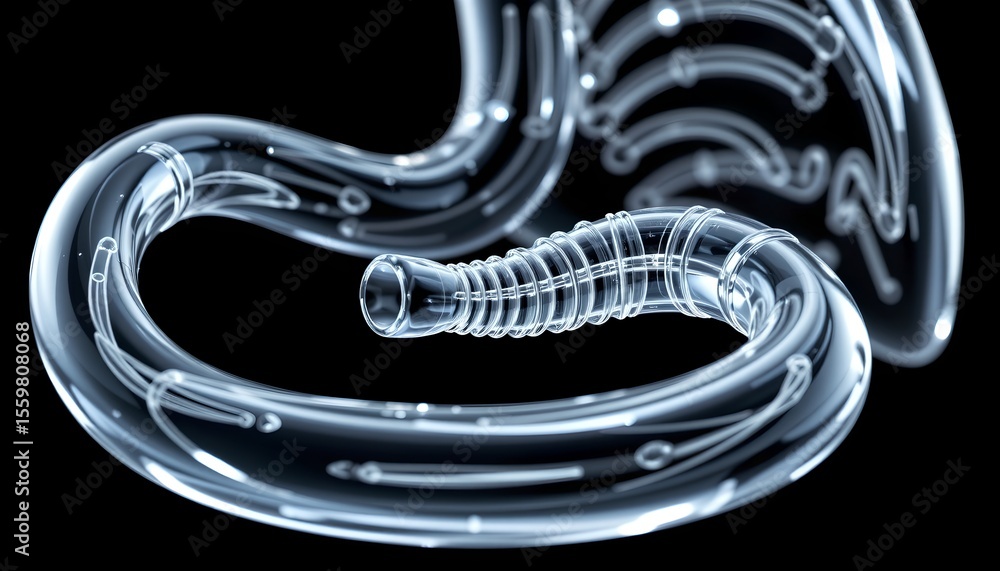 Poster exploring transparent tubing structures laboratory 3d render scientific environment close-up innovat