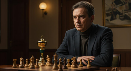 Chess player concentrating