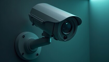 Security Camera Mounted on Wall in Low Light Surveillance Setting