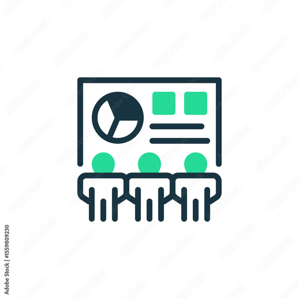 Poster team meeting two tone color icon. linear style sign for mobile concept and web design. outline vecto