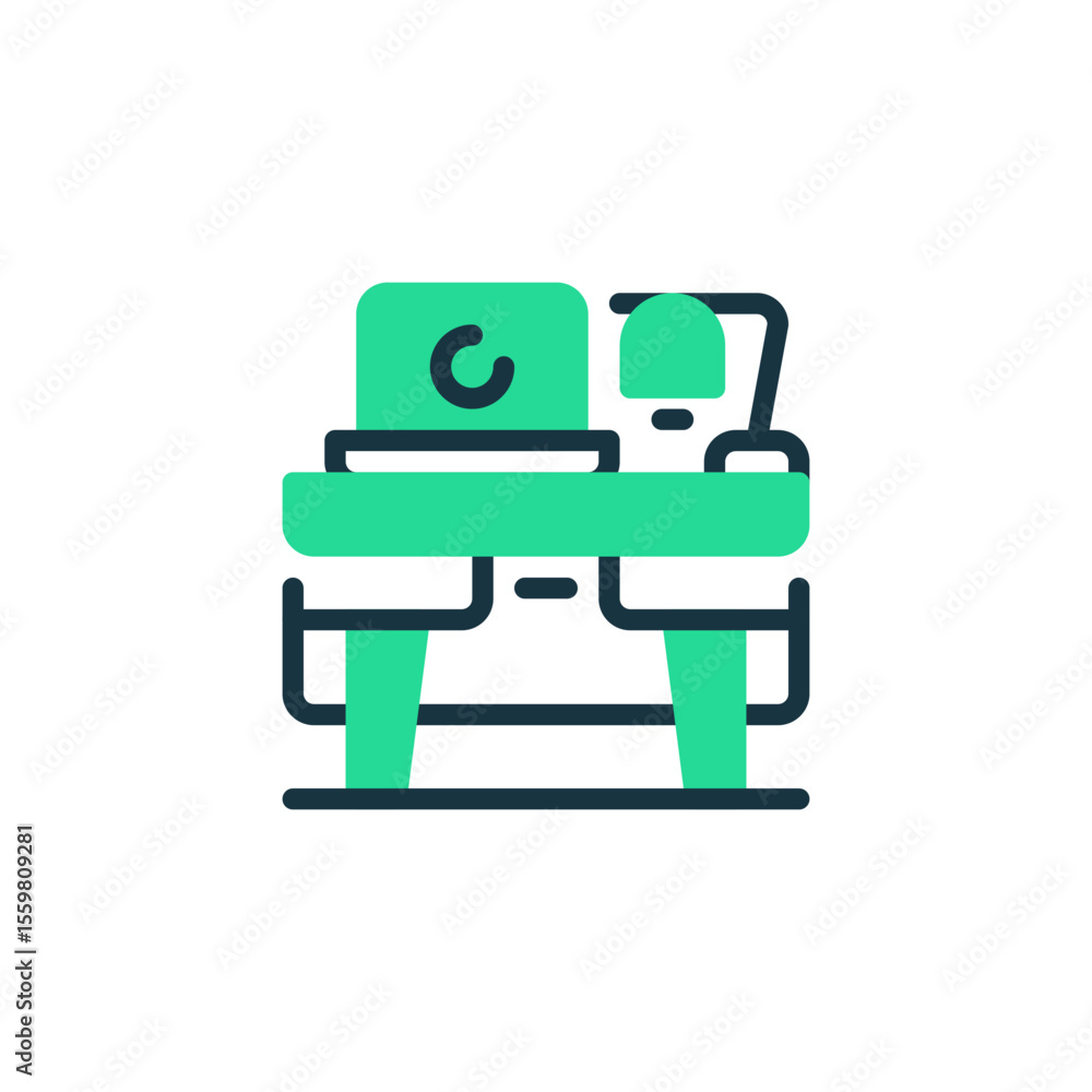 Poster office desk two tone color icon. linear style sign for mobile concept and web design. outline vector