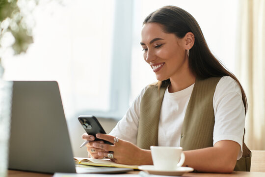 Enjoying a cozy afternoon at home while connecting on a smartphone