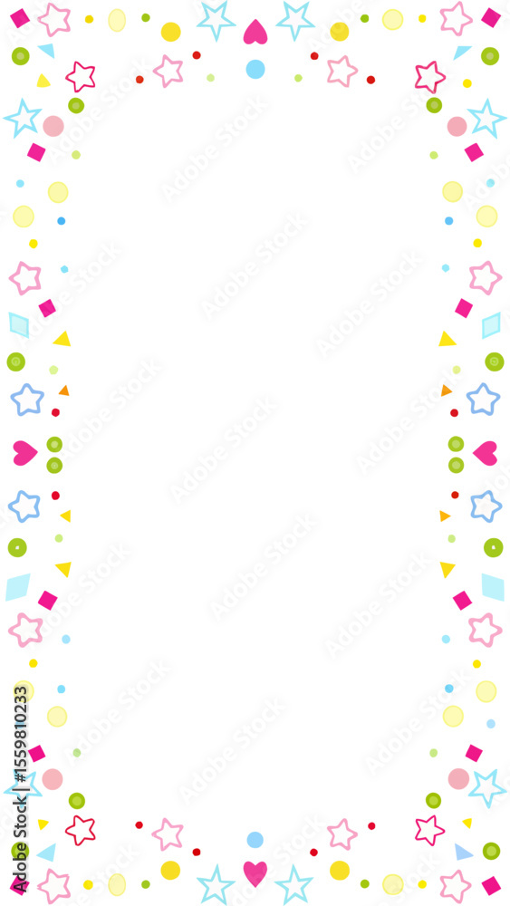 Poster a playful border design featuring colorful stars hearts squares circles and triangles scattered acro