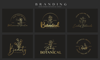 Wedding logos, botanical logo, floral frame for labels, hand drawn elegant, delicate and minimalist monogram collection. Botanical vector design
