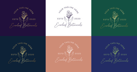 Wedding logos, botanical logo, floral frame for labels, hand drawn elegant, delicate and minimalist monogram collection. Botanical vector design