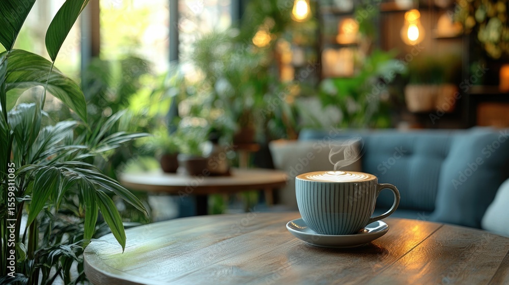 Poster a tranquil and cozy caf setting with a refreshing collagen drink creating an inviting and rejuvenati