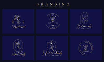 Wedding logos, botanical logo, floral frame for labels, hand drawn elegant, delicate and minimalist monogram collection. Botanical vector design