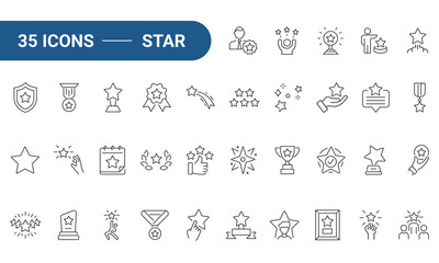 Star line icon set. Outline icon collection. Editable stroke. Vector illustration.