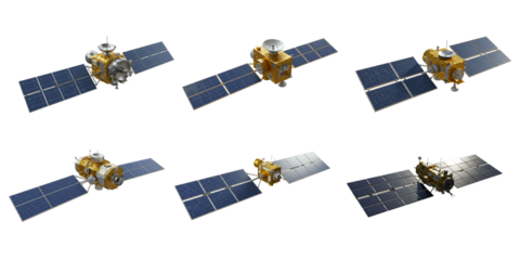 Celestial Sentinel: A captivating scene presents a collection of satellites soaring through the expanse of space, their solar panels gleaming with potential, ready to observe and connect.