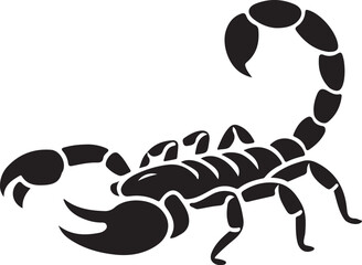 Stylized black scorpion silhouette with curved tail isolated on white background