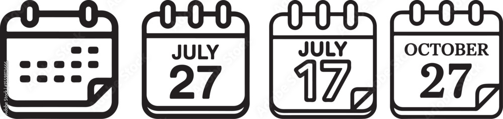 Poster set of calendar icons showing dates and months isolated on white background