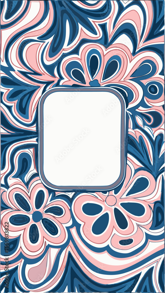 Poster abstract floral pattern with a central blank space for text or design elements in shades of pink and
