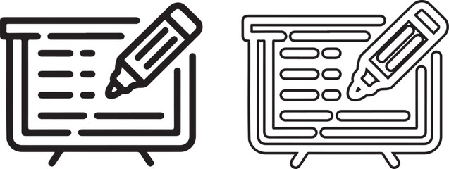 Presentation board with list and marker pen icon isolated on white background