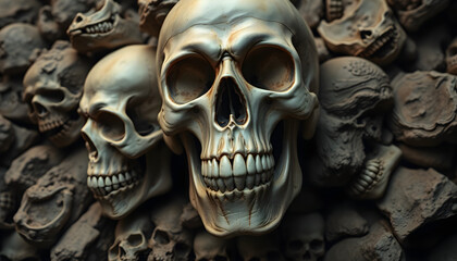 Two Skulls Surrounded by Many Skulls