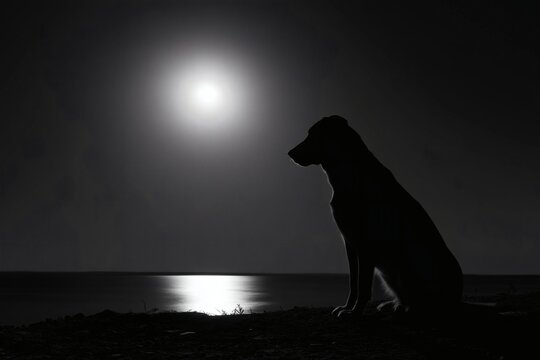 Dog in the moonlight silhouette
