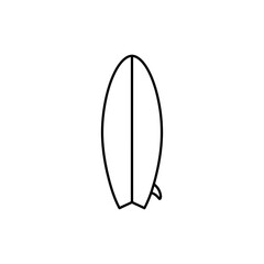 Black line icon of a surfboard representing water sports and beach activities