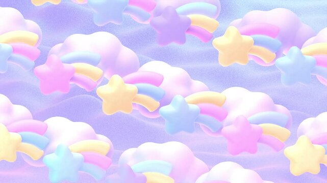 Looped cartoon rainbow stars and clouds animation.