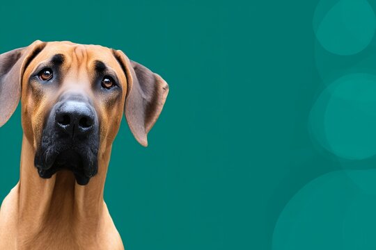 great dane close face green background, great dane attentive look, thoughtful great dane concept for ads