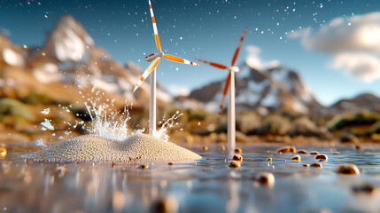 Wind energy innovation mountainous landscape digital art nature close-up renewable energy concept