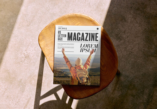 Mockup Of Customizable Us Letter Magazine On Stool