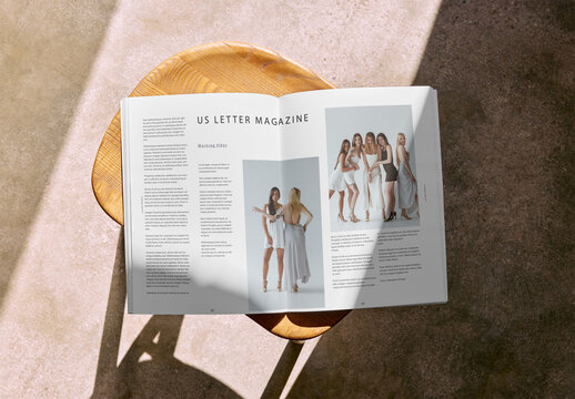 Mockup Of Open Customizable Us Letter Magazine On Stool