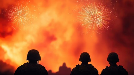 Fireworks in background as veterans gather in celebration, tribute to freedom