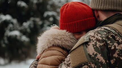 Military family hugging veteran at parade, symbolizing gratitude on Veterans Day