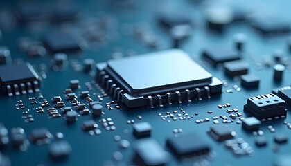 Close Up of Computer Microchip on Circuit Board in Modern Technology Setting