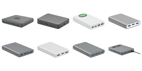 Power Bank Assortment: An array of meticulously crafted power banks, showcasing a range of sleek designs, highlighting the essence of portable power.