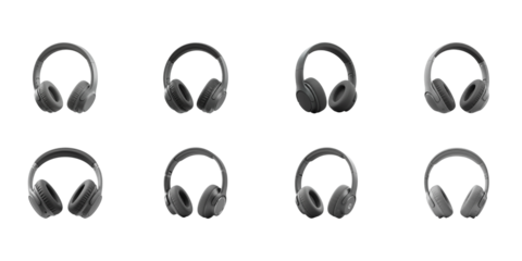 Headphone Array: An organized collection of headphones, each poised and ready to deliver immersive audio experiences. A simple arrangement for anyone with audio in mind.