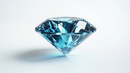 A luminous blue diamond cut in the classic brilliant style on white background