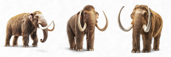Set of mammoths isolated on transparent background PNG