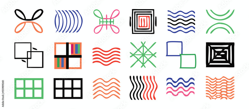 Aufkleber vector art of a set of various colorful abstract geometric shapes isolated on white background.
