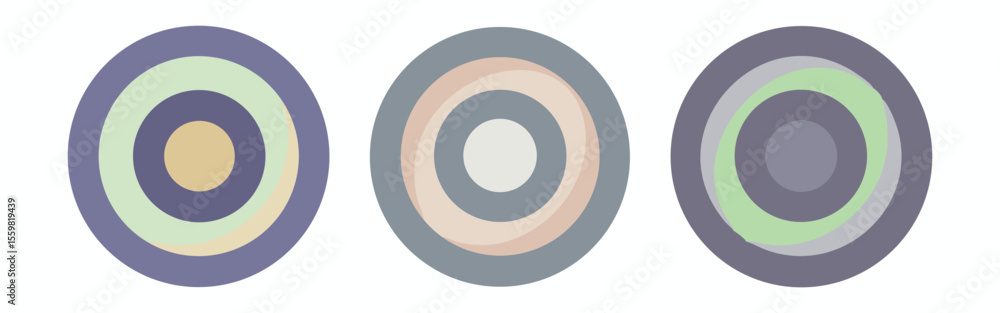 Poster vector art of three pastel concentric circles, isolated on white background, creating an abstract ge